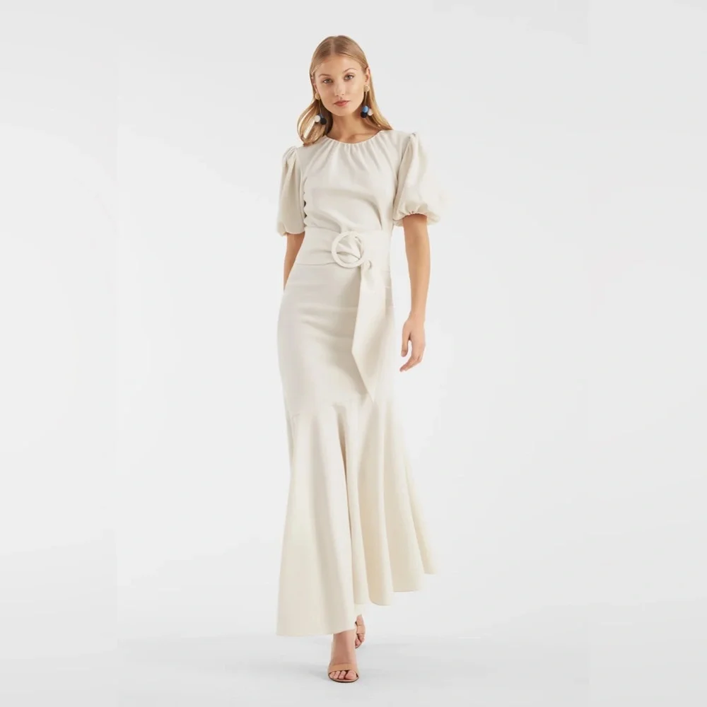 CAMILA DRESS - IVORY Crepe Ruched Mermaid Dress